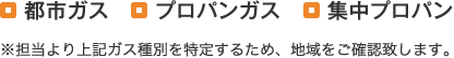 ・都市ガス ・プロパンガス ・集中プロパン ※担当より上記ガス種別を特定するため、地域をご確認致します。